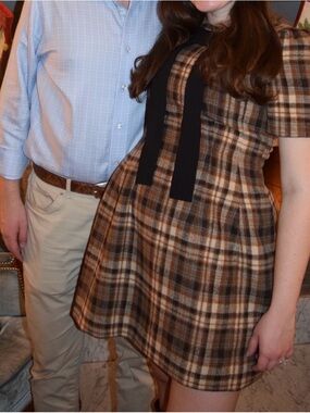 A Loves A Plaid Mini Dress with Black Bow Detail